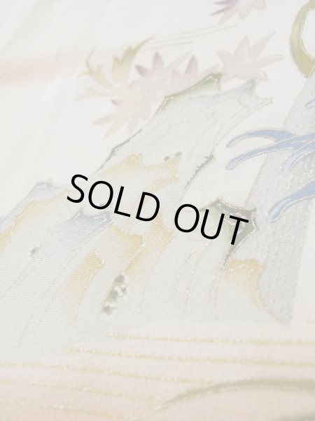 画像16: L0511P  L0511P 訪問着 女性用着物 滝柄 シルク（正絹）   オフ　ホワイト, 菊 【中古】 【USED】 【リサイクル】 ★★★☆☆ (16)