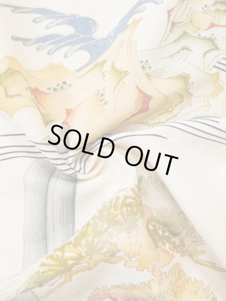 画像21: L0511P  L0511P 訪問着 女性用着物 滝柄 シルク（正絹）   オフ　ホワイト, 菊 【中古】 【USED】 【リサイクル】 ★★★☆☆ (21)