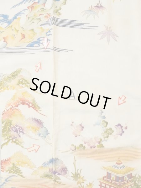 画像23: L0511P  L0511P 訪問着 女性用着物 滝柄 シルク（正絹）   オフ　ホワイト, 菊 【中古】 【USED】 【リサイクル】 ★★★☆☆ (23)