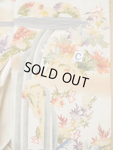 画像25: L0511P  L0511P 訪問着 女性用着物 滝柄 シルク（正絹）   オフ　ホワイト, 菊 【中古】 【USED】 【リサイクル】 ★★★☆☆ (25)