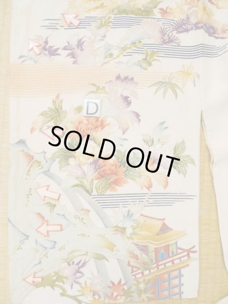 画像26: L0511P  L0511P 訪問着 女性用着物 滝柄 シルク（正絹）   オフ　ホワイト, 菊 【中古】 【USED】 【リサイクル】 ★★★☆☆ (26)