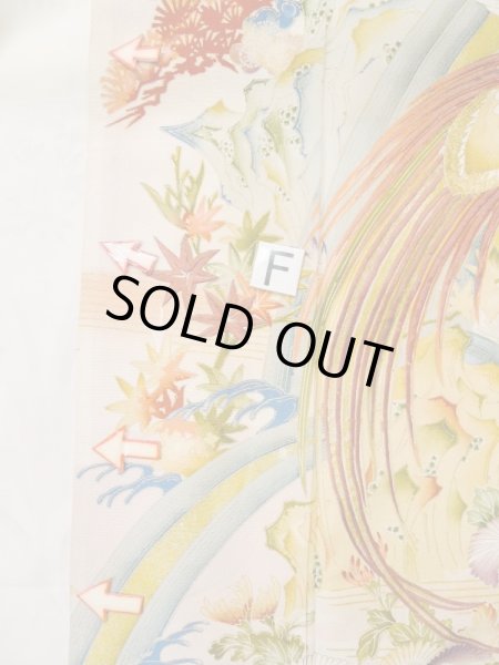 画像28: L0511P  L0511P 訪問着 女性用着物 滝柄 シルク（正絹）   オフ　ホワイト, 菊 【中古】 【USED】 【リサイクル】 ★★★☆☆ (28)