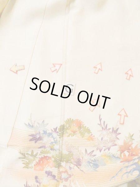 画像29: L0511P  L0511P 訪問着 女性用着物 滝柄 シルク（正絹）   オフ　ホワイト, 菊 【中古】 【USED】 【リサイクル】 ★★★☆☆ (29)