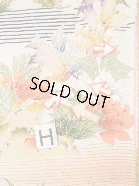 画像30: L0511P  L0511P 訪問着 女性用着物 滝柄 シルク（正絹）   オフ　ホワイト, 菊 【中古】 【USED】 【リサイクル】 ★★★☆☆ (30)