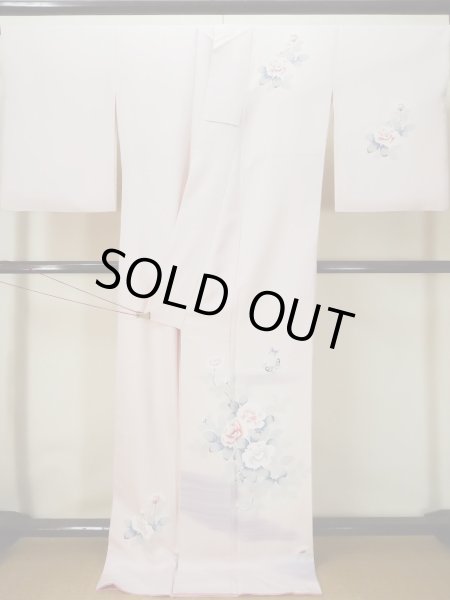 画像2: L0511Q  L0511Q 訪問着 女性用着物  シルク(正絹) 淡い 薄い 桃色, ぼたん 【中古】 【USED】 【リサイクル】 ★★★☆☆ (2)