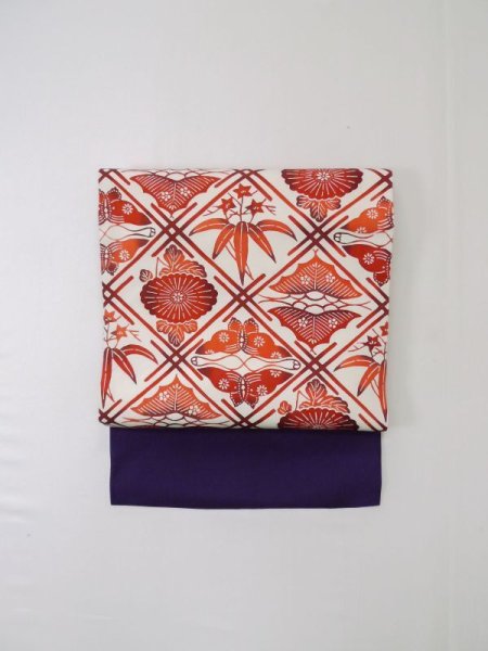 画像2: L0512E 名古屋帯 女性用着物 シルク(正絹) ダーク  オレンジ 花 【中古】 【USED】 【リサイクル】 ★★★★☆ (2)