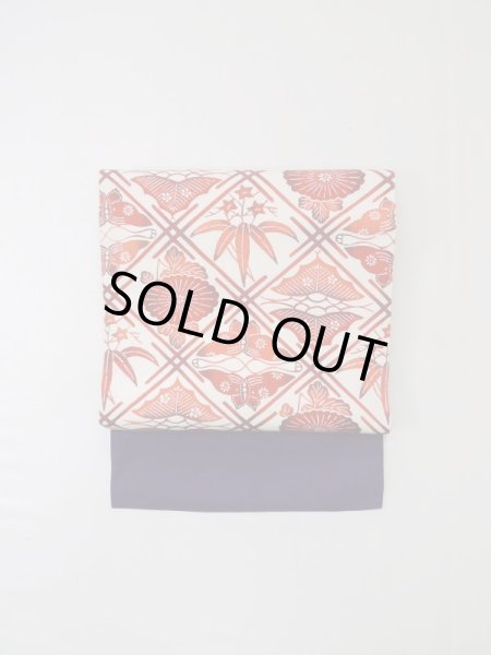 画像2: L0512E 名古屋帯 女性用着物 シルク（正絹） ダーク  オレンジ 花 【中古】 【USED】 【リサイクル】 ★★★★☆ (2)