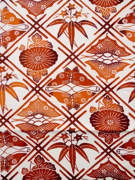 画像4: L0512E 名古屋帯 女性用着物 シルク(正絹) ダーク  オレンジ 花 【中古】 【USED】 【リサイクル】 ★★★★☆ (4)