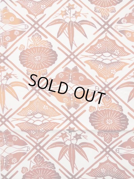 画像4: L0512E 名古屋帯 女性用着物 シルク（正絹） ダーク  オレンジ 花 【中古】 【USED】 【リサイクル】 ★★★★☆ (4)