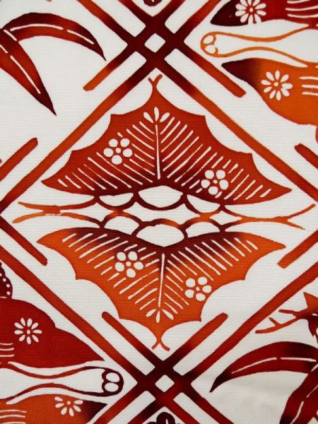 画像5: L0512E 名古屋帯 女性用着物 シルク(正絹) ダーク  オレンジ 花 【中古】 【USED】 【リサイクル】 ★★★★☆ (5)