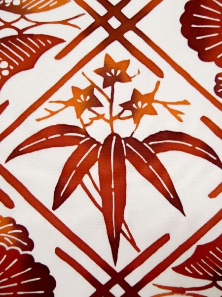 画像8: L0512E 名古屋帯 女性用着物 シルク(正絹) ダーク  オレンジ 花 【中古】 【USED】 【リサイクル】 ★★★★☆ (8)