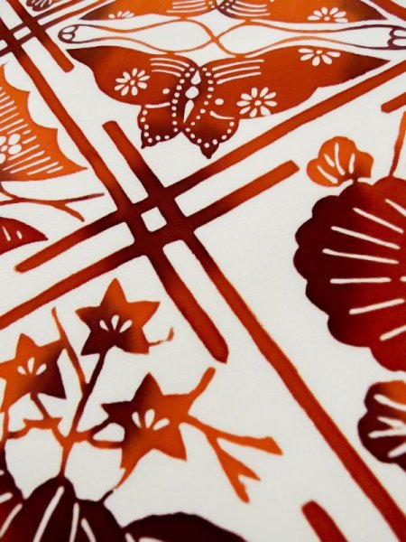 画像9: L0512E 名古屋帯 女性用着物 シルク(正絹) ダーク  オレンジ 花 【中古】 【USED】 【リサイクル】 ★★★★☆ (9)