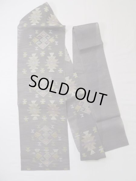 画像1: L0512H 名古屋帯 女性用着物 麻 ペール グレイッシュ グレー（灰色） 幾何学模様 【中古】 【USED】 【リサイクル】 ★★★☆☆ (1)