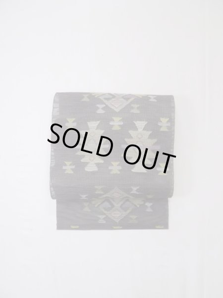 画像2: L0512H 名古屋帯 女性用着物 麻 ペール グレイッシュ グレー（灰色） 幾何学模様 【中古】 【USED】 【リサイクル】 ★★★☆☆ (2)