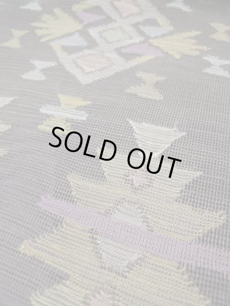 画像10: L0512H 名古屋帯 女性用着物 麻 ペール グレイッシュ グレー（灰色） 幾何学模様 【中古】 【USED】 【リサイクル】 ★★★☆☆ (10)