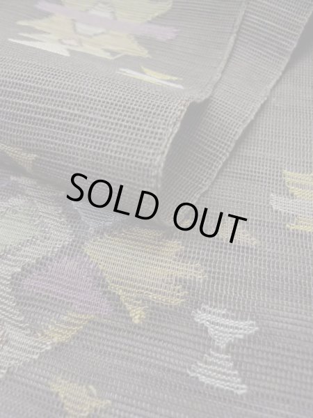 画像12: L0512H 名古屋帯 女性用着物 麻 ペール グレイッシュ グレー（灰色） 幾何学模様 【中古】 【USED】 【リサイクル】 ★★★☆☆ (12)