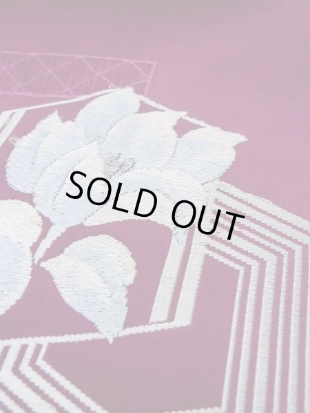 画像8: L0512S 名古屋帯 女性用着物 化繊 紫み  赤 花 【中古】 【USED】 【リサイクル】 ★★☆☆☆ (8)