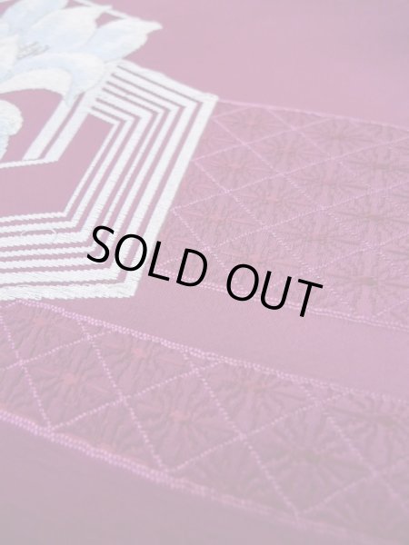 画像9: L0512S 名古屋帯 女性用着物 化繊 紫み  赤 花 【中古】 【USED】 【リサイクル】 ★★☆☆☆ (9)