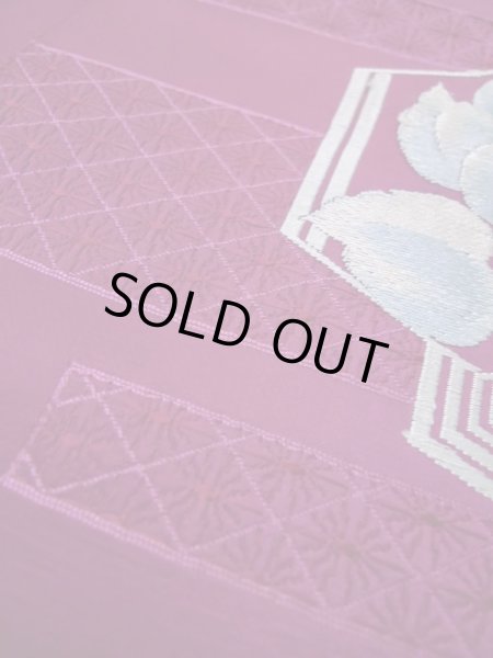 画像10: L0512S 名古屋帯 女性用着物 化繊 紫み  赤 花 【中古】 【USED】 【リサイクル】 ★★☆☆☆ (10)