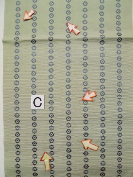 画像11: L0518D 八寸(袋名古屋)帯 女性用着物 シルク(正絹) 灰色がかった 緑み アイボリー 花 【中古】 【USED】 【リサイクル】 ★★☆☆☆ (11)