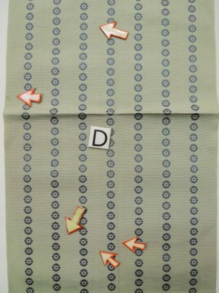 画像12: L0518D 八寸(袋名古屋)帯 女性用着物 シルク(正絹) 灰色がかった 緑み アイボリー 花 【中古】 【USED】 【リサイクル】 ★★☆☆☆ (12)