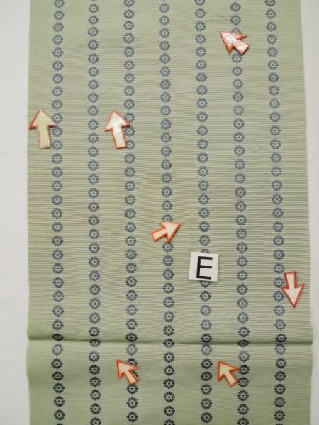 画像13: L0518D 八寸(袋名古屋)帯 女性用着物 シルク(正絹) 灰色がかった 緑み アイボリー 花 【中古】 【USED】 【リサイクル】 ★★☆☆☆ (13)