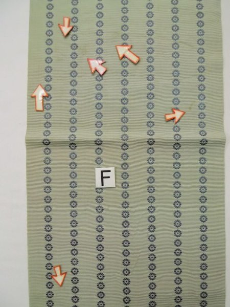 画像14: L0518D 八寸(袋名古屋)帯 女性用着物 シルク(正絹) 灰色がかった 緑み アイボリー 花 【中古】 【USED】 【リサイクル】 ★★☆☆☆ (14)