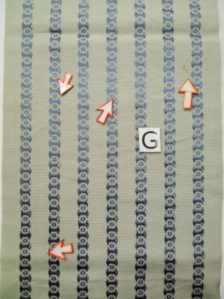 画像15: L0518D 八寸(袋名古屋)帯 女性用着物 シルク(正絹) 灰色がかった 緑み アイボリー 花 【中古】 【USED】 【リサイクル】 ★★☆☆☆ (15)