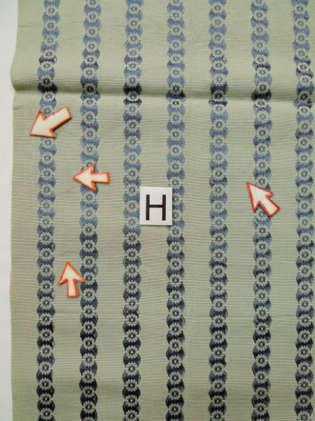 画像16: L0518D 八寸(袋名古屋)帯 女性用着物 シルク(正絹) 灰色がかった 緑み アイボリー 花 【中古】 【USED】 【リサイクル】 ★★☆☆☆ (16)