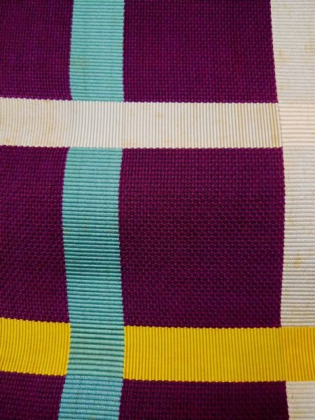 画像7: L0518F 八寸(袋名古屋)帯 女性用着物 麻 鮮やか 赤み 紫色 チェック柄 【中古】 【USED】 【リサイクル】 ★☆☆☆☆ (7)