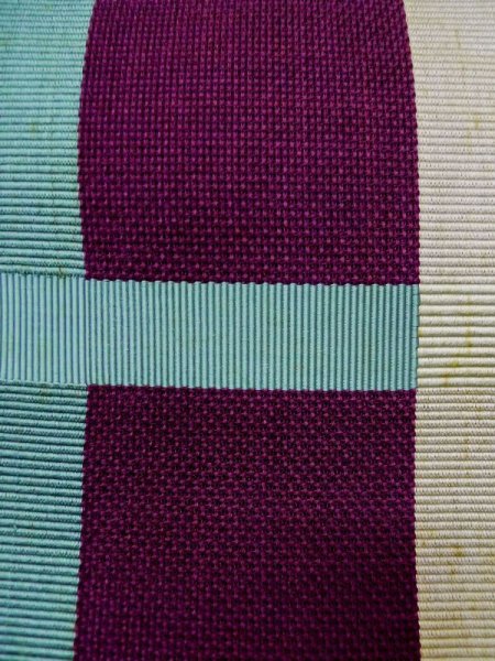 画像8: L0518F 八寸(袋名古屋)帯 女性用着物 麻 鮮やか 赤み 紫色 チェック柄 【中古】 【USED】 【リサイクル】 ★☆☆☆☆ (8)