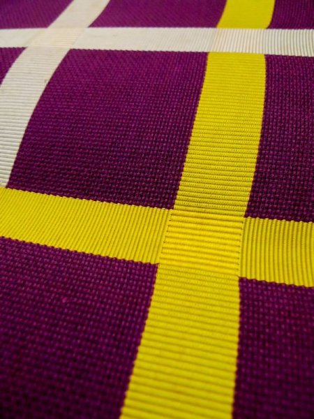 画像9: L0518F 八寸(袋名古屋)帯 女性用着物 麻 鮮やか 赤み 紫色 チェック柄 【中古】 【USED】 【リサイクル】 ★☆☆☆☆ (9)