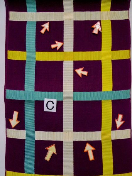 画像14: L0518F 八寸(袋名古屋)帯 女性用着物 麻 鮮やか 赤み 紫色 チェック柄 【中古】 【USED】 【リサイクル】 ★☆☆☆☆ (14)