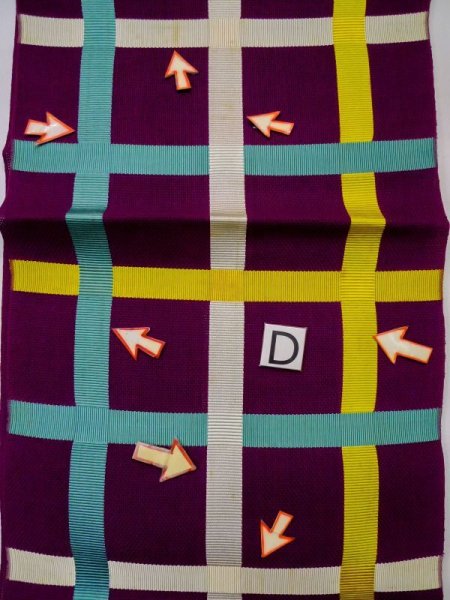 画像15: L0518F 八寸(袋名古屋)帯 女性用着物 麻 鮮やか 赤み 紫色 チェック柄 【中古】 【USED】 【リサイクル】 ★☆☆☆☆ (15)