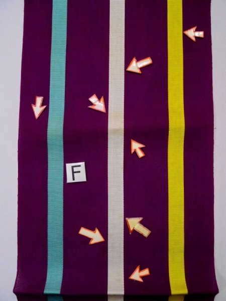 画像17: L0518F 八寸(袋名古屋)帯 女性用着物 麻 鮮やか 赤み 紫色 チェック柄 【中古】 【USED】 【リサイクル】 ★☆☆☆☆ (17)