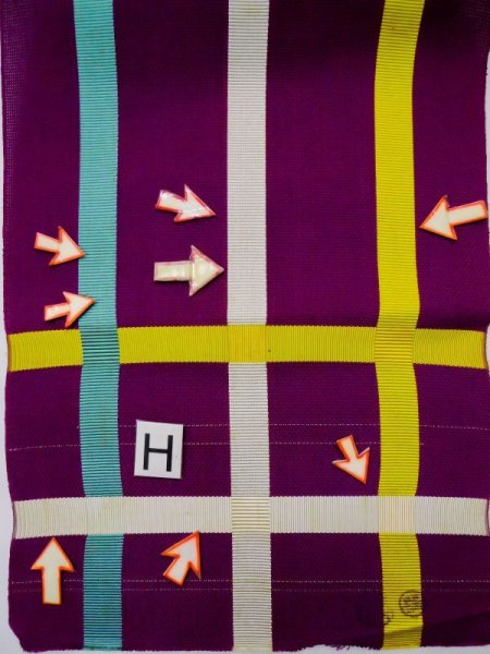 画像19: L0518F 八寸(袋名古屋)帯 女性用着物 麻 鮮やか 赤み 紫色 チェック柄 【中古】 【USED】 【リサイクル】 ★☆☆☆☆ (19)