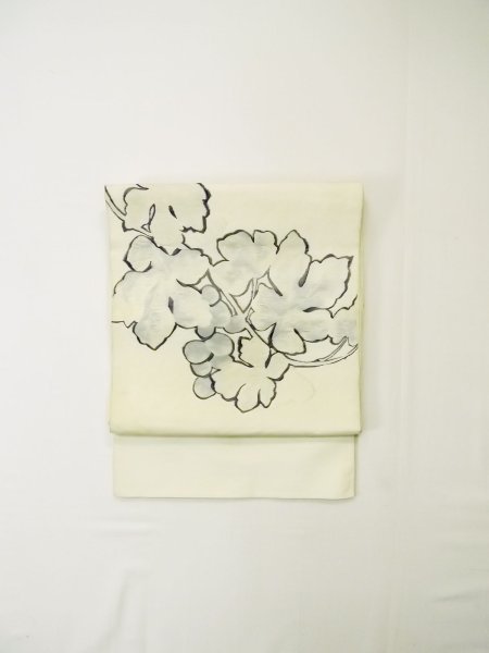 画像2: L0518N 袋帯 女性用着物 シルク（正絹）   オフ　ホワイト 葉 【中古】 【USED】 【リサイクル】 ★★☆☆☆ (2)