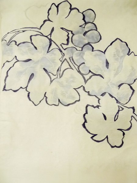画像3: L0518N 袋帯 女性用着物 シルク（正絹）   オフ　ホワイト 葉 【中古】 【USED】 【リサイクル】 ★★☆☆☆ (3)