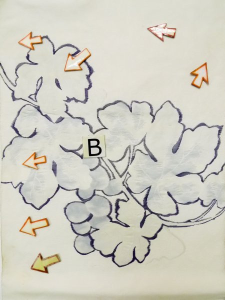画像12: L0518N 袋帯 女性用着物 シルク（正絹）   オフ　ホワイト 葉 【中古】 【USED】 【リサイクル】 ★★☆☆☆ (12)