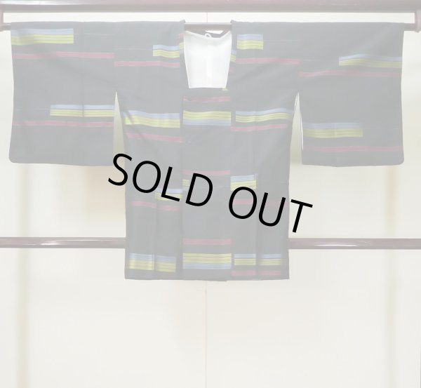 画像1: L0519H  道行 女性用着物  シルク(正絹)   黒, 縞 【中古】 【USED】 【リサイクル】 ★★★☆☆ (1)