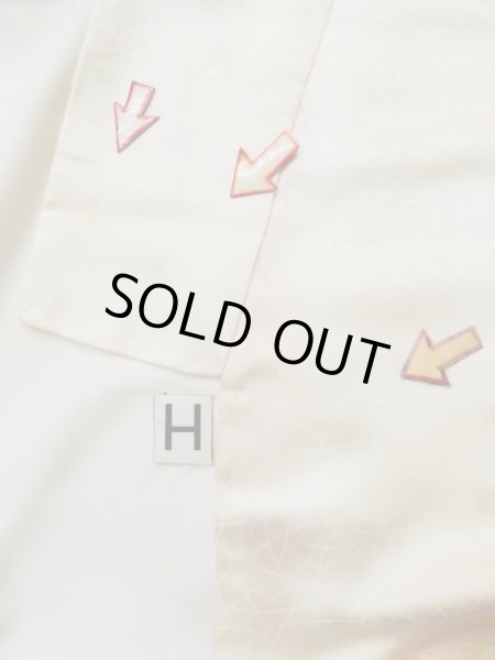 画像23: L0519I  訪問着 女性用着物  シルク（正絹） シャイニー  オフ　ホワイト, 梅 【中古】 【USED】 【リサイクル】 ★★☆☆☆ (23)