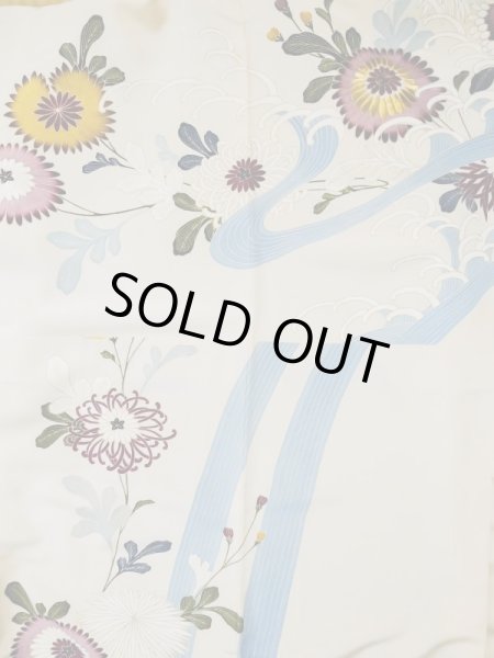 画像5: L0519J  訪問着 女性用着物 滝 シルク(正絹)   オフ ホワイト, 花 【中古】 【USED】 【リサイクル】 ★★☆☆☆ (5)