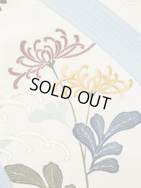 画像9: L0519J  訪問着 女性用着物 滝 シルク(正絹)   オフ ホワイト, 花 【中古】 【USED】 【リサイクル】 ★★☆☆☆ (9)