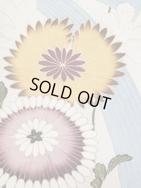 画像10: L0519J  訪問着 女性用着物 滝 シルク(正絹)   オフ ホワイト, 花 【中古】 【USED】 【リサイクル】 ★★☆☆☆ (10)