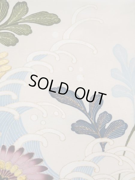 画像12: L0519J  訪問着 女性用着物 滝 シルク(正絹)   オフ ホワイト, 花 【中古】 【USED】 【リサイクル】 ★★☆☆☆ (12)