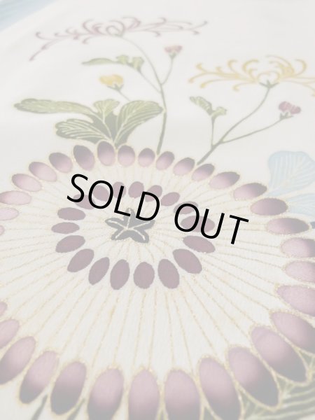 画像14: L0519J  訪問着 女性用着物 滝 シルク(正絹)   オフ ホワイト, 花 【中古】 【USED】 【リサイクル】 ★★☆☆☆ (14)