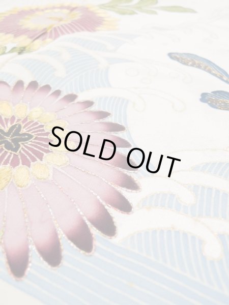 画像15: L0519J  訪問着 女性用着物 滝 シルク(正絹)   オフ ホワイト, 花 【中古】 【USED】 【リサイクル】 ★★☆☆☆ (15)