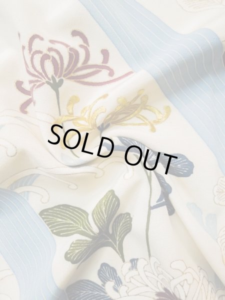 画像17: L0519J  訪問着 女性用着物 滝 シルク(正絹)   オフ ホワイト, 花 【中古】 【USED】 【リサイクル】 ★★☆☆☆ (17)