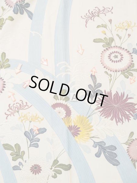 画像19: L0519J  訪問着 女性用着物 滝 シルク(正絹)   オフ ホワイト, 花 【中古】 【USED】 【リサイクル】 ★★☆☆☆ (19)