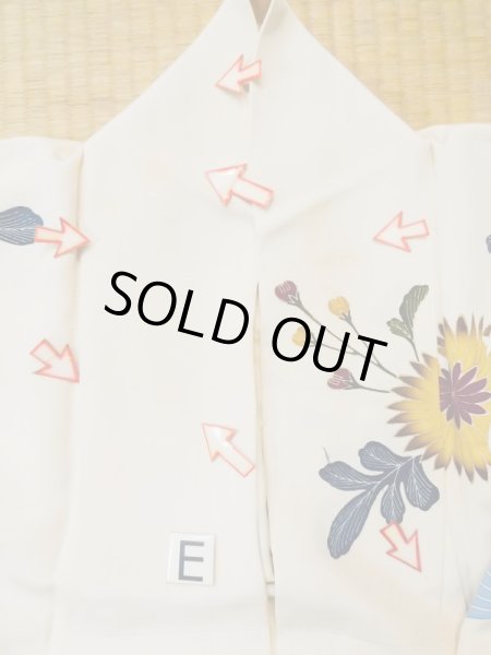 画像23: L0519J  訪問着 女性用着物 滝 シルク(正絹)   オフ ホワイト, 花 【中古】 【USED】 【リサイクル】 ★★☆☆☆ (23)